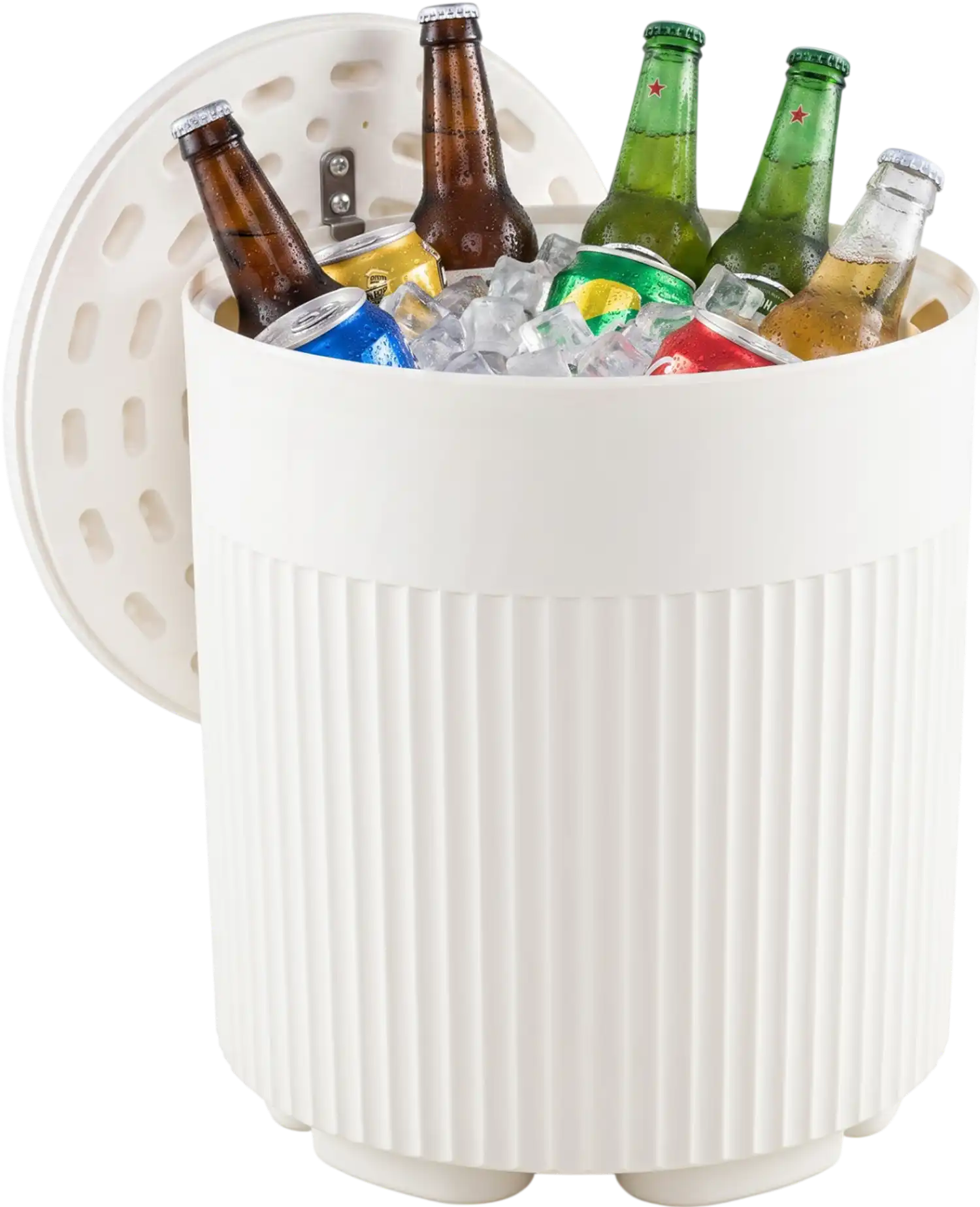 Costway 3-in-1 Outdoor Cooler Side Table Fluted Design Deck 37956945 New