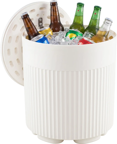 Costway 3-in-1 Outdoor Cooler Side Table Fluted Design Deck 37956945 New