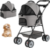 3-in-1 gray pet stroller with removable carrier, zippered mesh openings, and collapsible frame for easy travel.