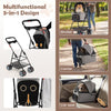 3-in-1 pet stroller in gray, shown as a carrier, featuring zippered mesh openings and a collapsible frame for easy.