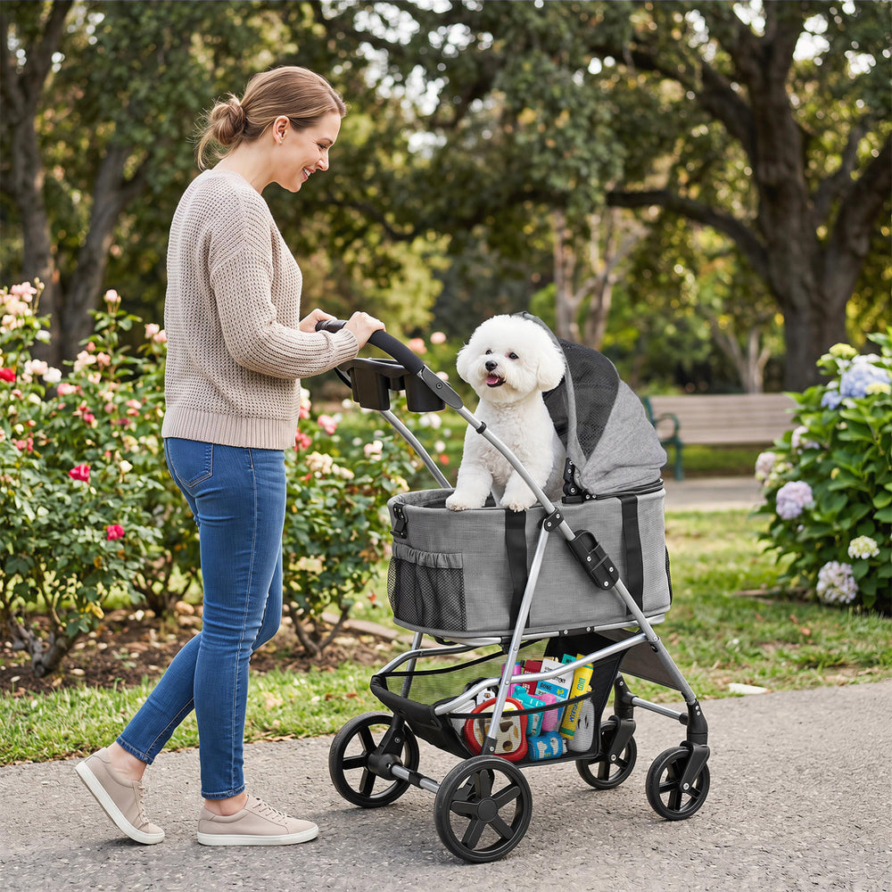 3-in-1 Pet Stroller for Small Medium Dogs Foldable with Detachable Carrier-Gray - Gallery View 1 of 11