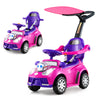 3-in-1 pink push car for toddlers with adjustable canopy, interactive buttons, and safety features for fun outdoor play.
