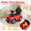 Red 3 in 1 push car with removable handle, featuring under-seat storage for kids' toys and snacks, ideal for ages 18-36.