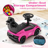 3-in-1 pink Maserati ride-on car with under-seat storage, musical steering wheel, and anti-roll baffle for safety.