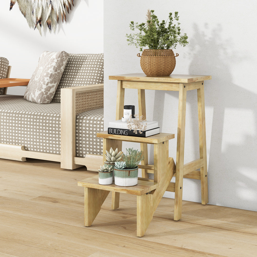 3-in-1 Rubber Wood Step Stool with Convenient Handle-Natural - Gallery View 1 of 10