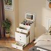 Small white 3-in-1 vanity desk set with flip-top mirror, lights, and drawers, perfect for small spaces and apartments.