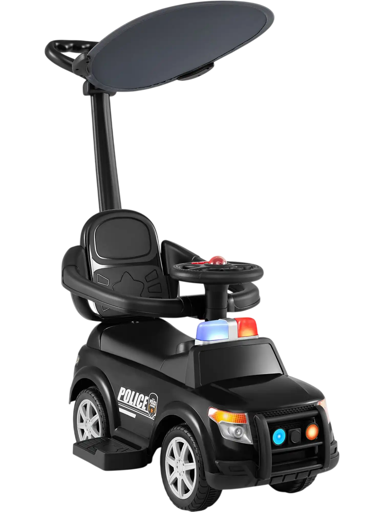 Costway 3-in-1 Toddler Push Car Tricycle Police Car w/ Handle Canopy Siren 18152847 New