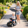 3-in-1 toddler push car in black features a canopy, realistic siren, and lights for outdoor play and parent-guided strolls.