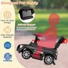 3-in-1 toddler push car in black features a foot-to-floor design, anti-roll stopper, and adjustable sun canopy for safety.