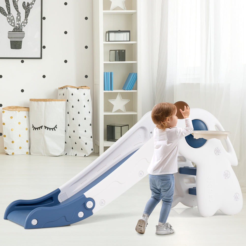 3 in 1 Toddler Slide Baby Slide Climber Playset with Basketball Hoop and Basketball-Blue - Gallery View 1 of 10