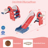 3 in 1 toddler slide playset in red with climbing features, basketball hoop, and safe handrails for indoor and outdoor.