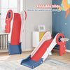 Foldable toddler slide playset in red with climbing features and basketball hoop, perfect for indoor fun and.