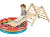 Kids 3-in-1 climbing set with adjustable ramp, featuring a triangular ladder and colorful ball pit for safe play.