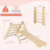 Foldable 3-in-1 climbing set with adjustable ramp, natural wood, safe for kids over 3 years, ideal for playrooms.