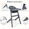3-in-1 washable baby high chair in gray with adjustable tray, stable metal legs, and non-slip foot pads for safety.