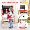 3-in-1 wooden art easel for kids featuring a chalkboard, whiteboard, and replaceable paper roll for creative play.