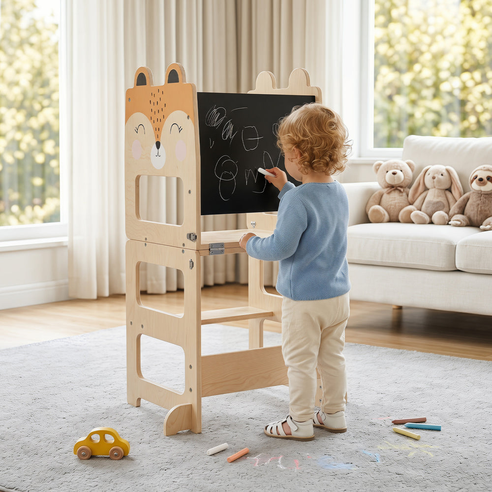 3-in-1 Wooden Kids Toddler Kitchen Step Stool with Blackboard-Orange - Gallery View 1 of 11