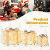 Three lighted Christmas gift boxes in various sizes, featuring 50 LED lights and detachable bows for festive decoration.