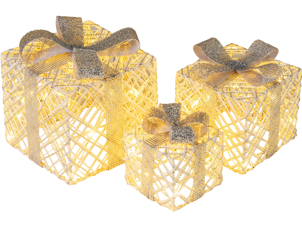 3 Pack Christmas Lighted Gift Box with 50 LED Lights and Detachable Bows