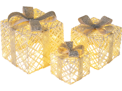 Costway 3 Pack Christmas Lighted Gift Box Set 50 LED Lights Detachable Bows 97254861 New
