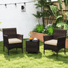 3 Pieces Outdoor Conversation Set with Cushioned Seat and Glass Tabletop-Beige - Gallery View 1 of 10