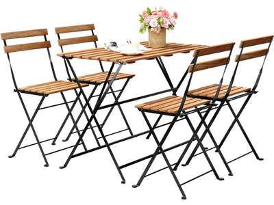 Costway 5-Piece Patio Acacia Wood Dining Set w/ 4 Folding Chairs Brown 486923571 New