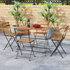 5-piece patio dining set featuring acacia wood tabletop and 4 folding chairs, perfect for outdoor use.