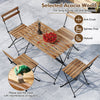 5-piece patio dining set featuring acacia wood table and 4 folding chairs, ideal for outdoor use and easy storage.