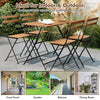 5-piece patio dining set featuring a brown acacia wood table and 4 folding chairs, ideal for indoor and outdoor use.