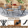 5-piece patio dining set featuring acacia wood tabletop and folding chairs with a stable metal frame for outdoor use.