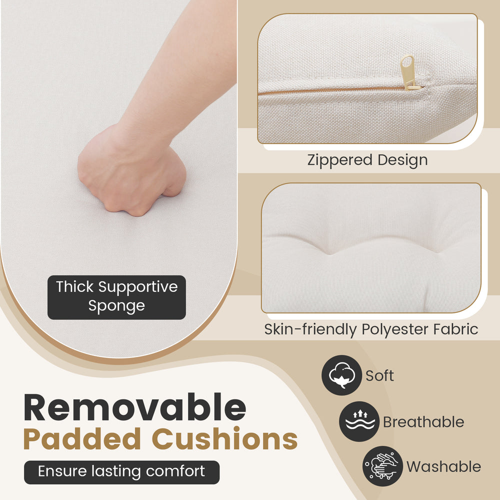 Close-up of removable padded cushion with zipper design, featuring soft polyester fabric for the 3 piece patio set.