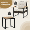 Dimensions of the 3 Piece Patio Conversation Set with acacia wood armrests and sturdy metal frame for outdoor use.