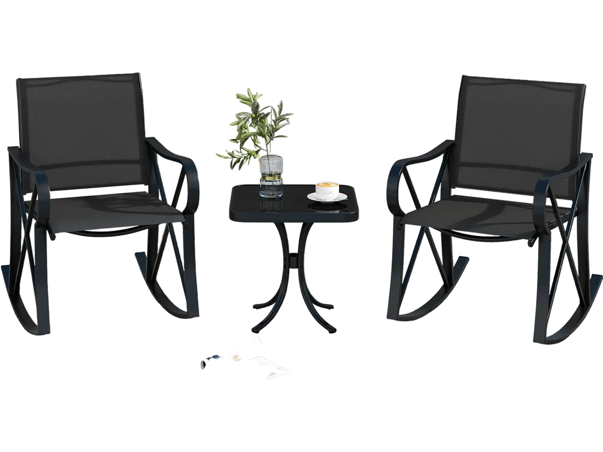 Costway 3-Piece Patio Rocking Bistro Set Black 913846752 New