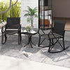 3-piece black patio rocking set featuring two chairs and a side table, perfect for backyard relaxation.