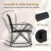 Black patio rocking chair with smooth rocking motion, anti-slip pads, and heavy-duty metal frame for outdoor relaxation.