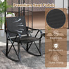 Black outdoor rocking chair with breathable, rip-resistant fabric and smooth rocking motion, perfect for patio.