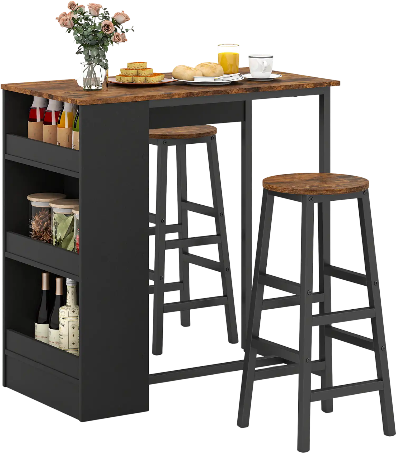 Costway 3-Piece Bar Table Set with Storage 36014958 New