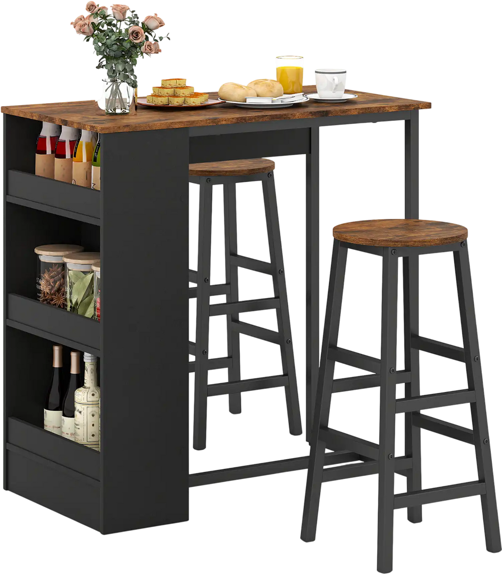 3 Pieces Bar Table Set with Storage