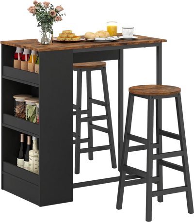 Costway 3-Piece Bar Table Set with Storage 36014958 New