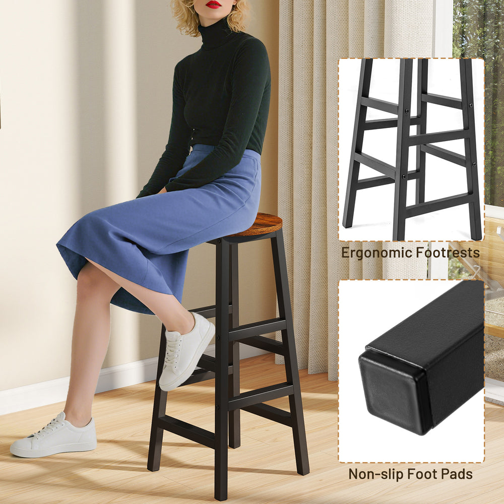 Bar table set featuring a sturdy structure, smooth wood surface, and ergonomic footrests, perfect for kitchen or dining.