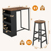 Bar table set with storage featuring a sturdy design, open shelves, and two stools, perfect for kitchen or dining use.