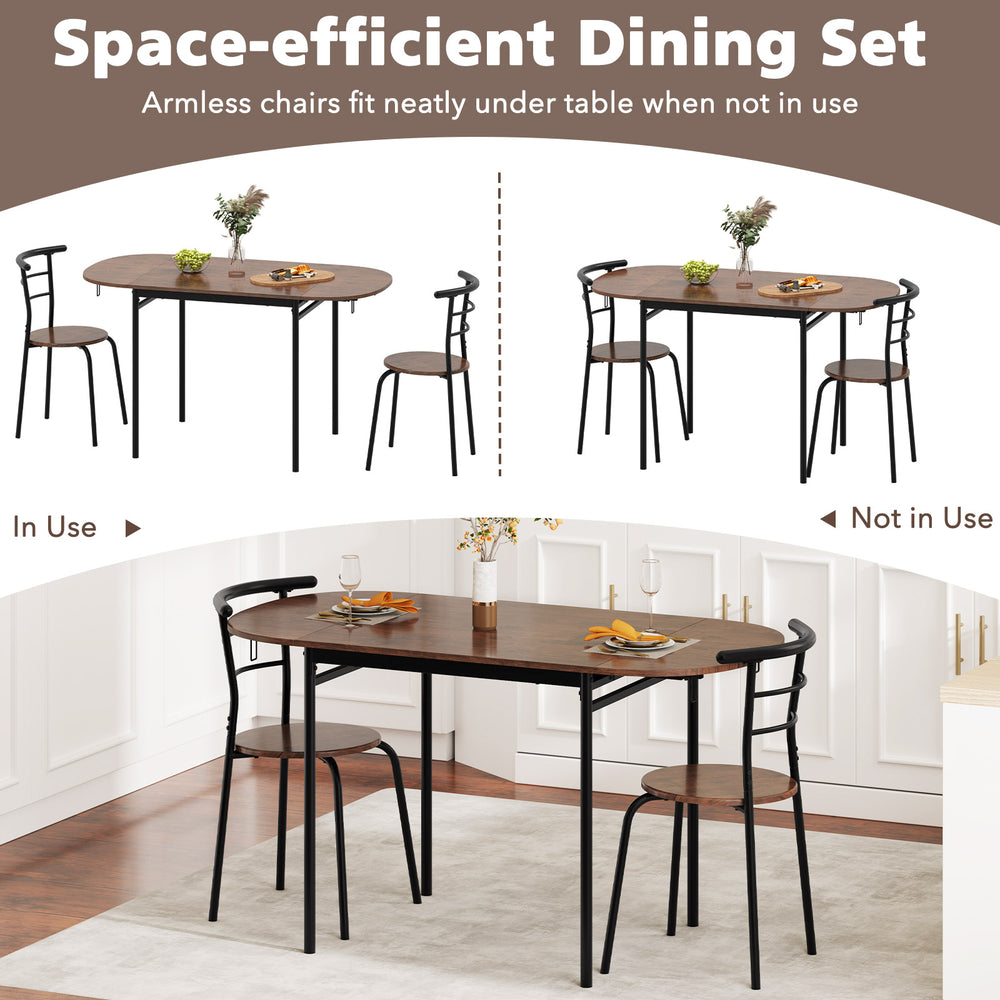 3-piece dining set featuring a brown drop leaf table and 2 ergonomic chairs, ideal for small spaces and apartments.