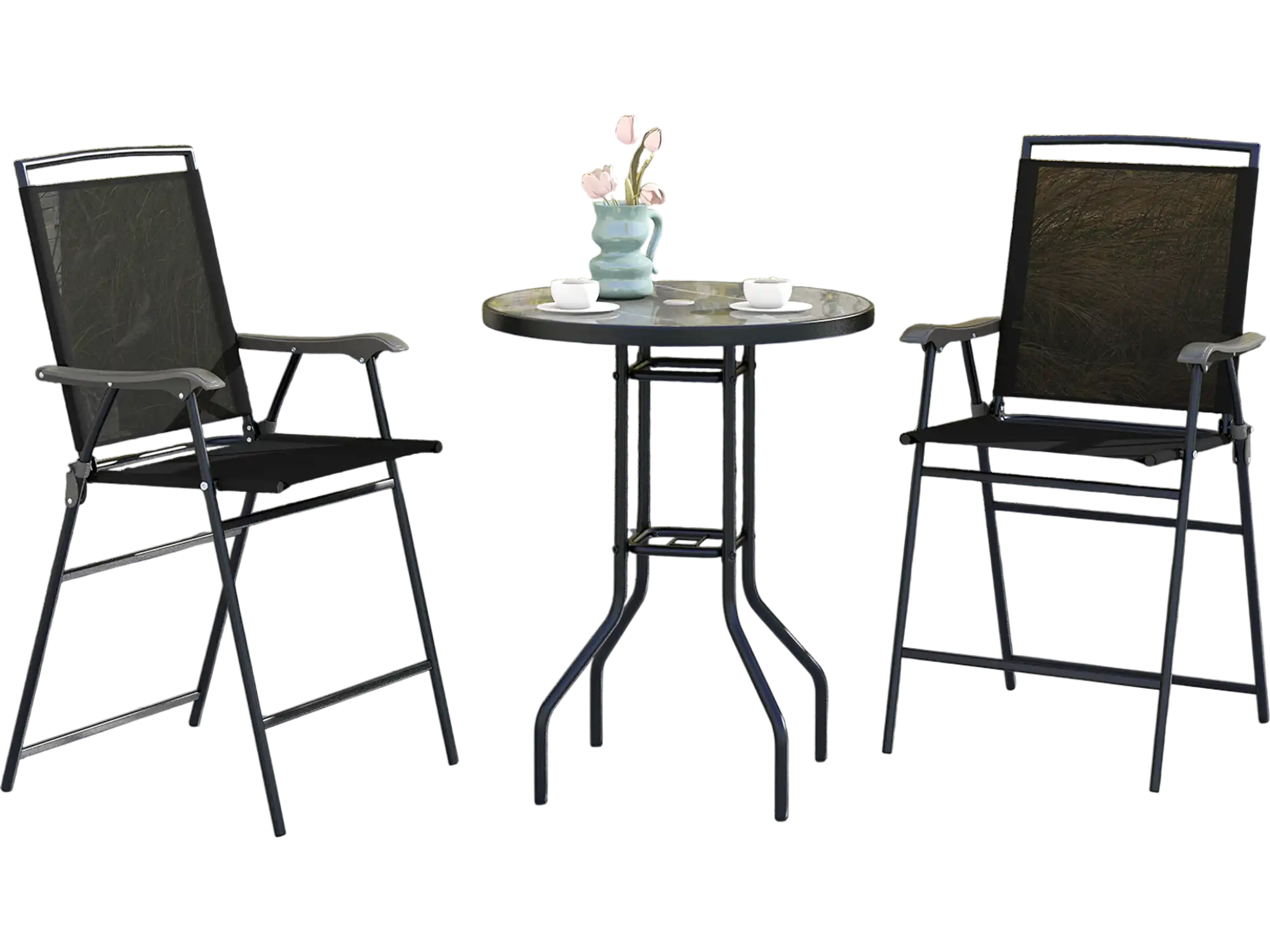 Costway 3-Piece Outdoor Bar Stool Set w/ DPC Tabletop Umbrella Hole Black 76523891 New