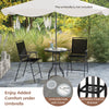 Outdoor bar stool set featuring a textured DPC tabletop and umbrella hole, ideal for poolside relaxation.