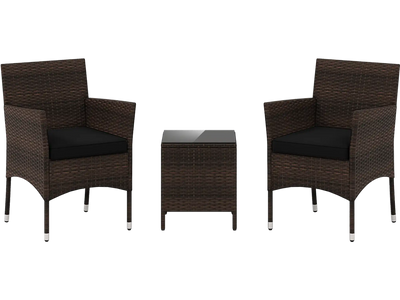 Costway 3-Piece Outdoor Conversation Set Cushioned Seats Glass Table 98247163 New