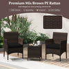 Outdoor conversation set featuring cushioned seats and a glass tabletop in premium mix brown PE rattan for backyard.