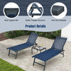 Navy chaise lounge chair with lightweight aluminum frame and anti-slip footpads, ideal for stable outdoor use.