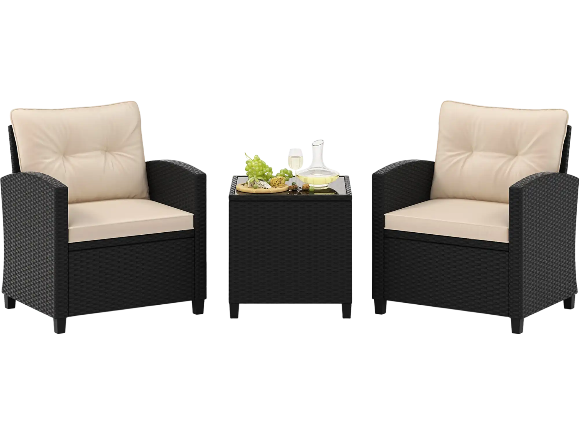 Costway 3-Pc Patio Furniture Set w/ Tempered Glass Coffee Table 89763142 New