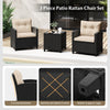 3-piece patio rattan chair set with off-white cushions and tempered glass table, perfect for outdoor relaxation.