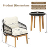 Cushioned chair and tempered glass side table dimensions for the 3 Pieces Patio Furniture Set in black.
